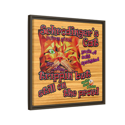 schrodinger's cat - framed canvas art (butterscotch wood finish)