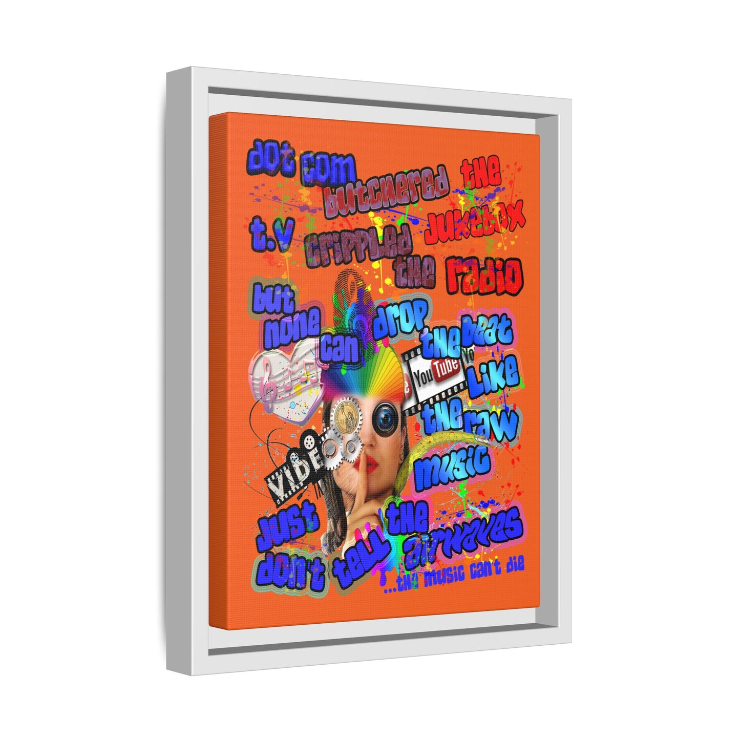 drop the beat - framed canvas art (orange)