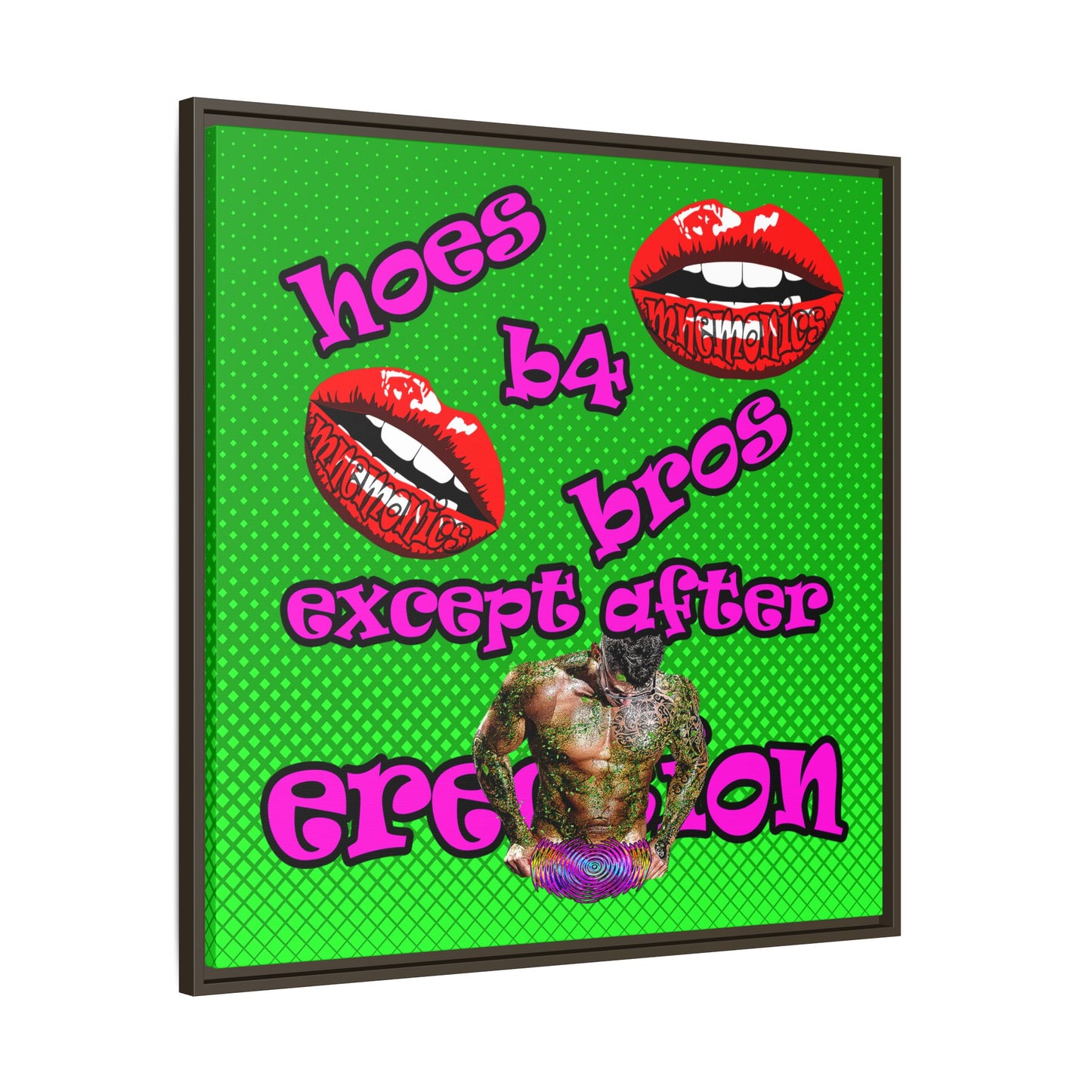 hoes b4 bros - framed canvas art (logo green)