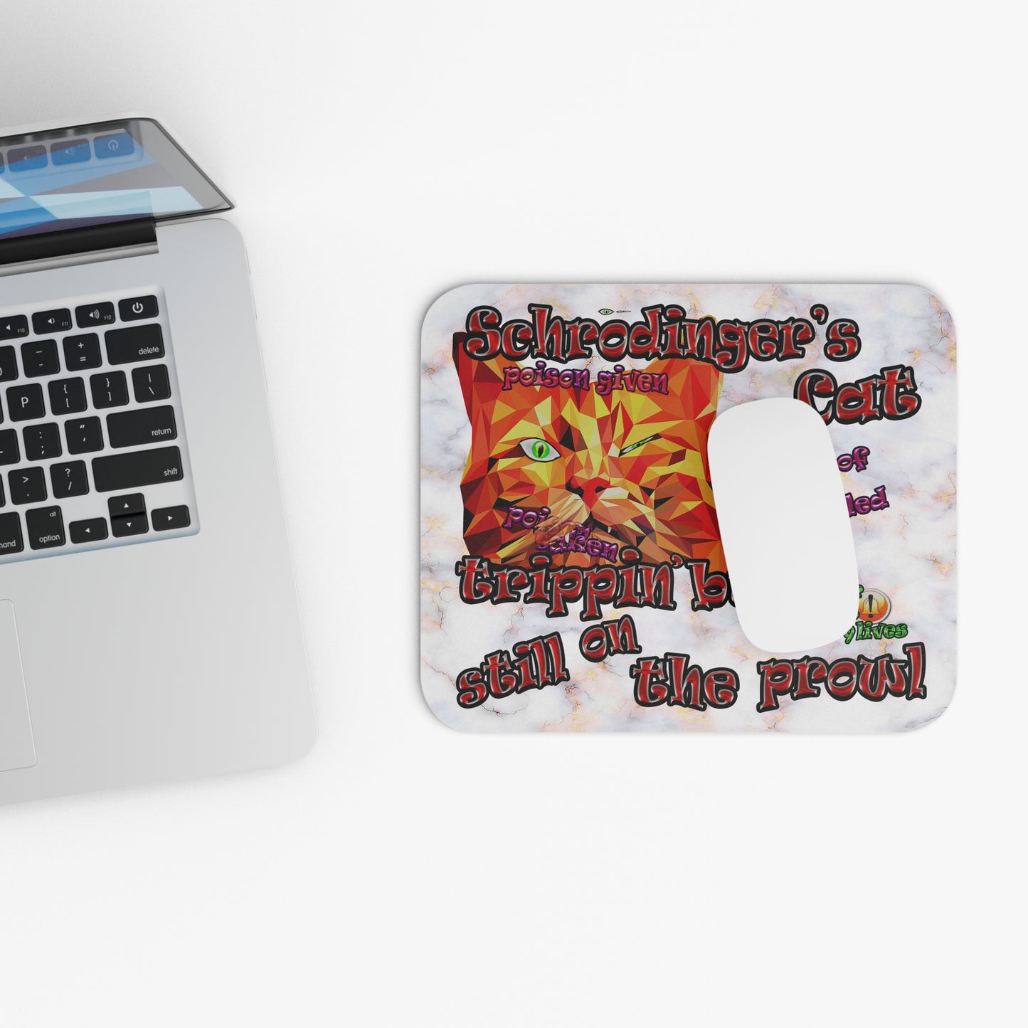 schrodinger's cat - Mouse Pad (Rectangle) (white marble)