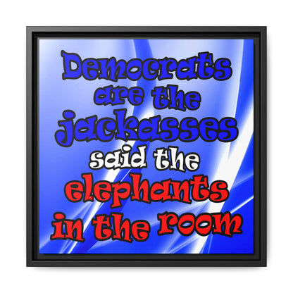 donkeys and elephants - framed canvas art (blue-white wave)
