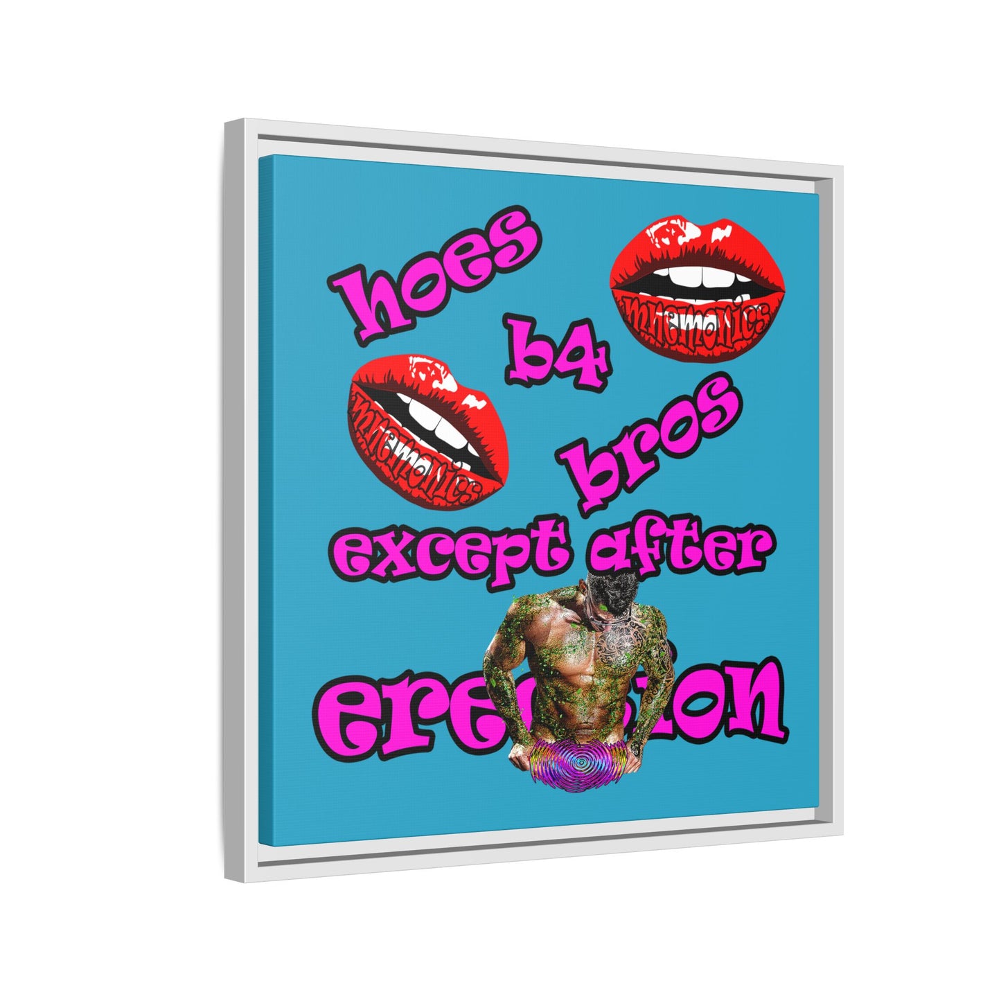 hoes b4 bros - framed canvas art (turquoise)