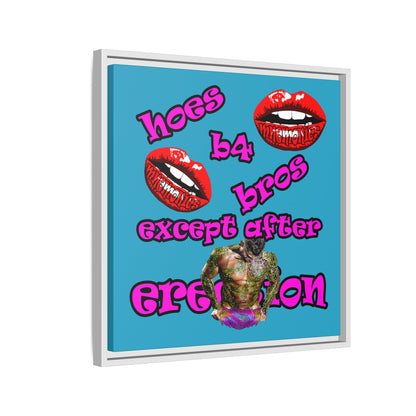 hoes b4 bros - framed canvas art (turquoise)