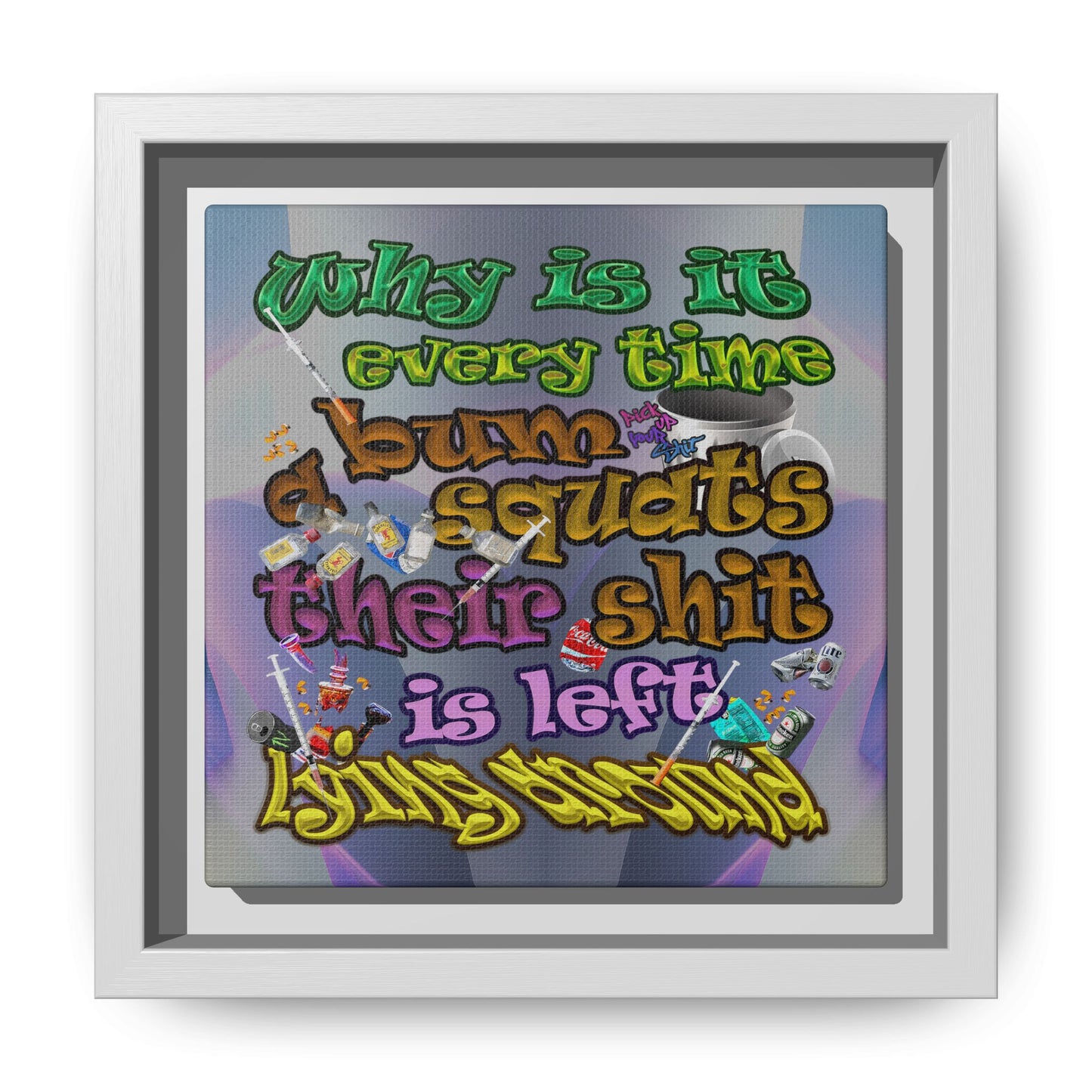 the bum's shit - framed canvas art (grey-pink wave)