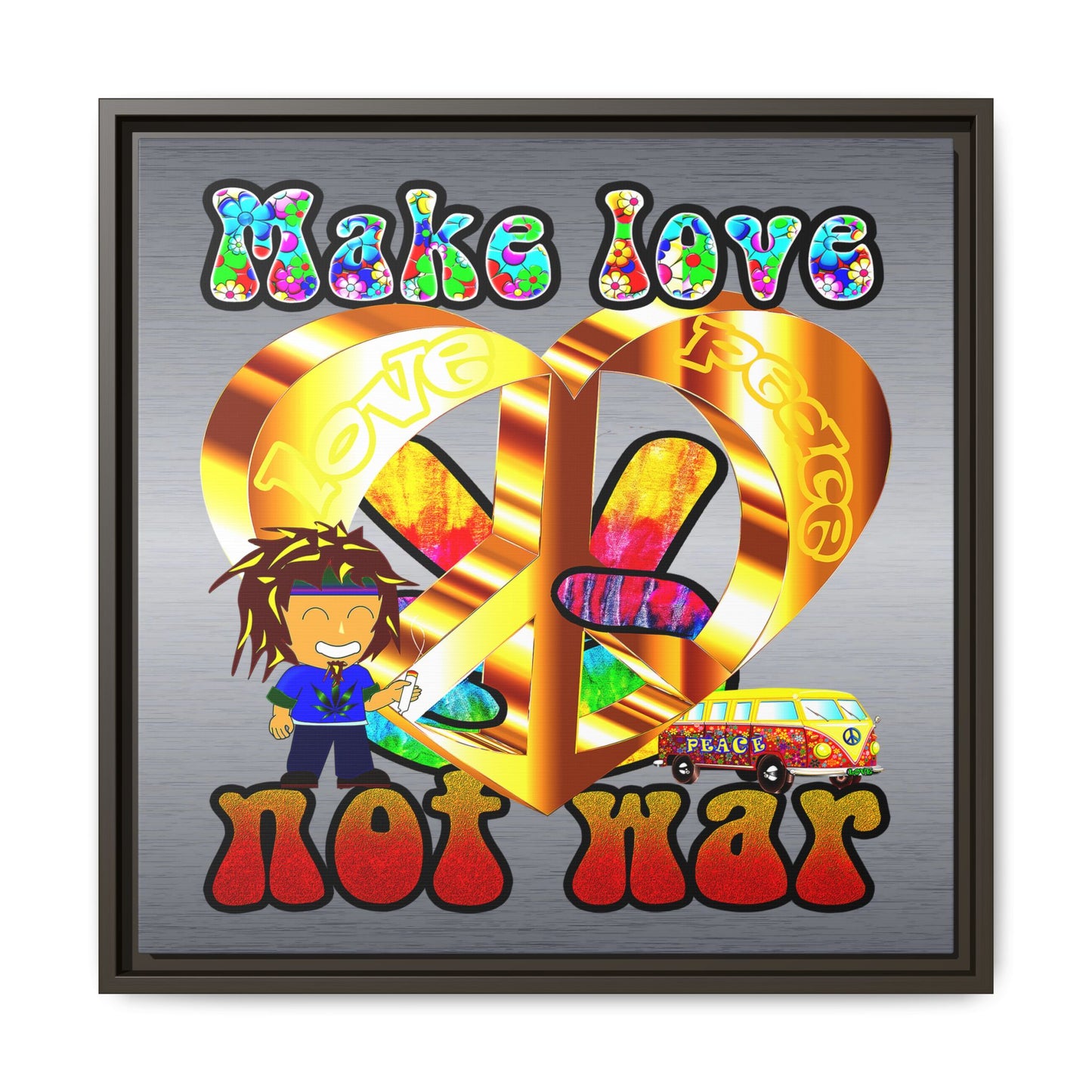 love peace - framed canvas art (brushed nickel)