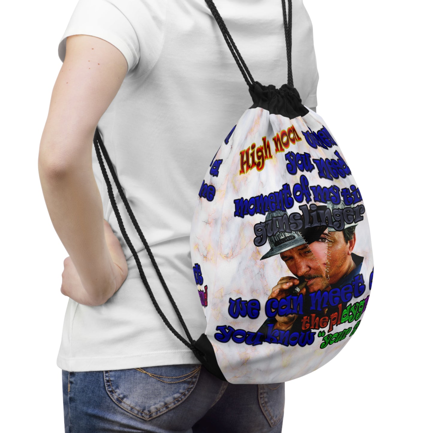 high noon - Drawstring Bag (white marble)