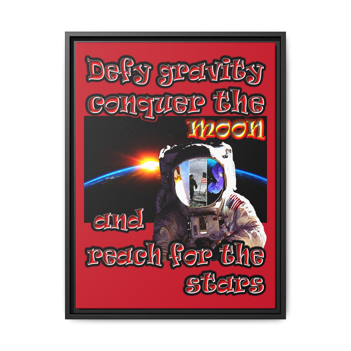 defy conquer reach - framed canvas art (dark red)