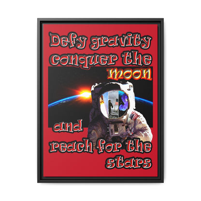 defy conquer reach - framed canvas art (dark red)