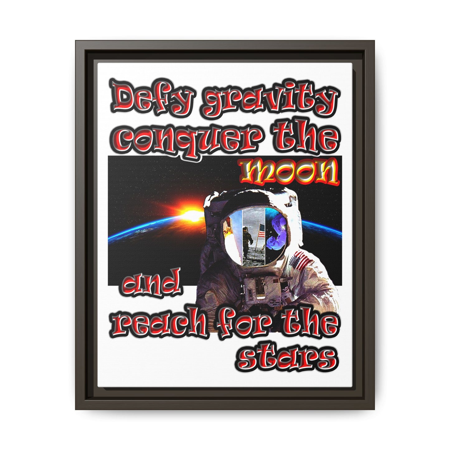 defy conquer reach - framed canvas art (white)