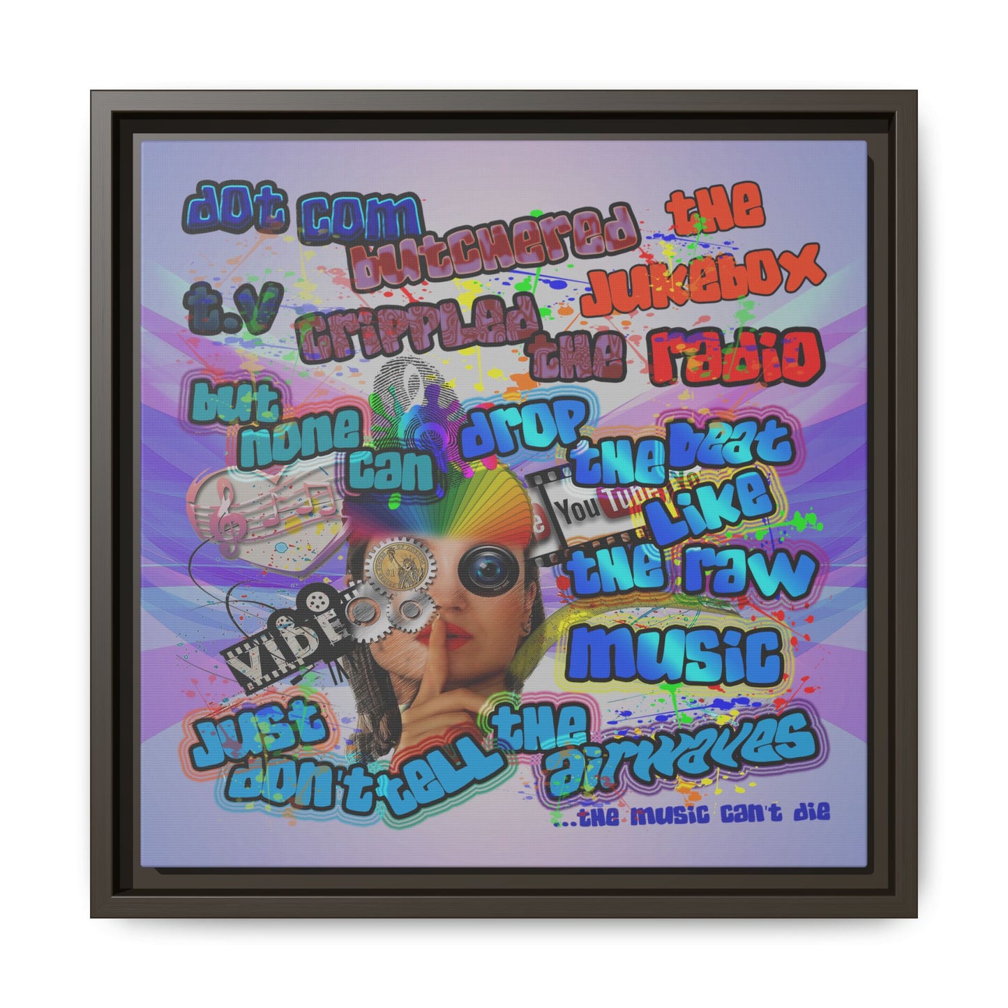 drop the beat - framed canvas art (light blue-pink wave)