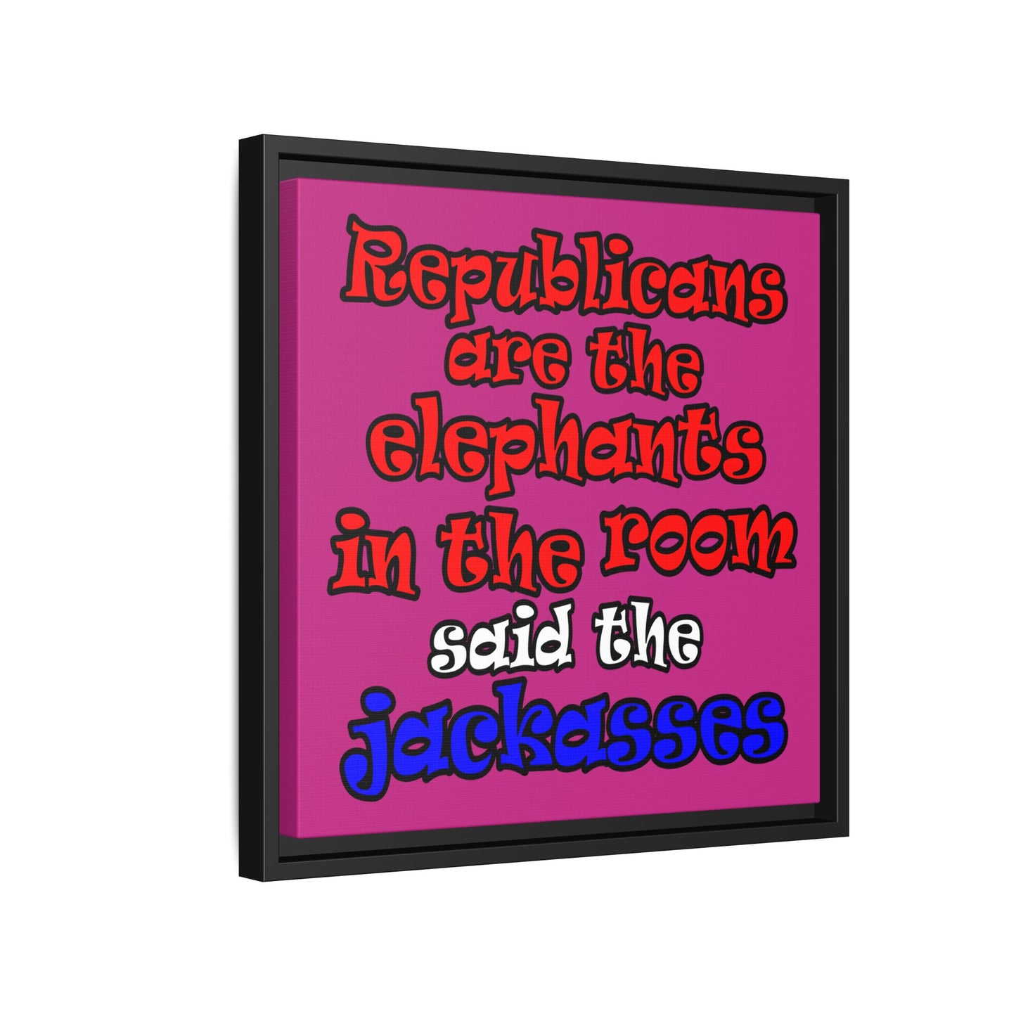 donkeys and elephants - framed canvas art (pink)