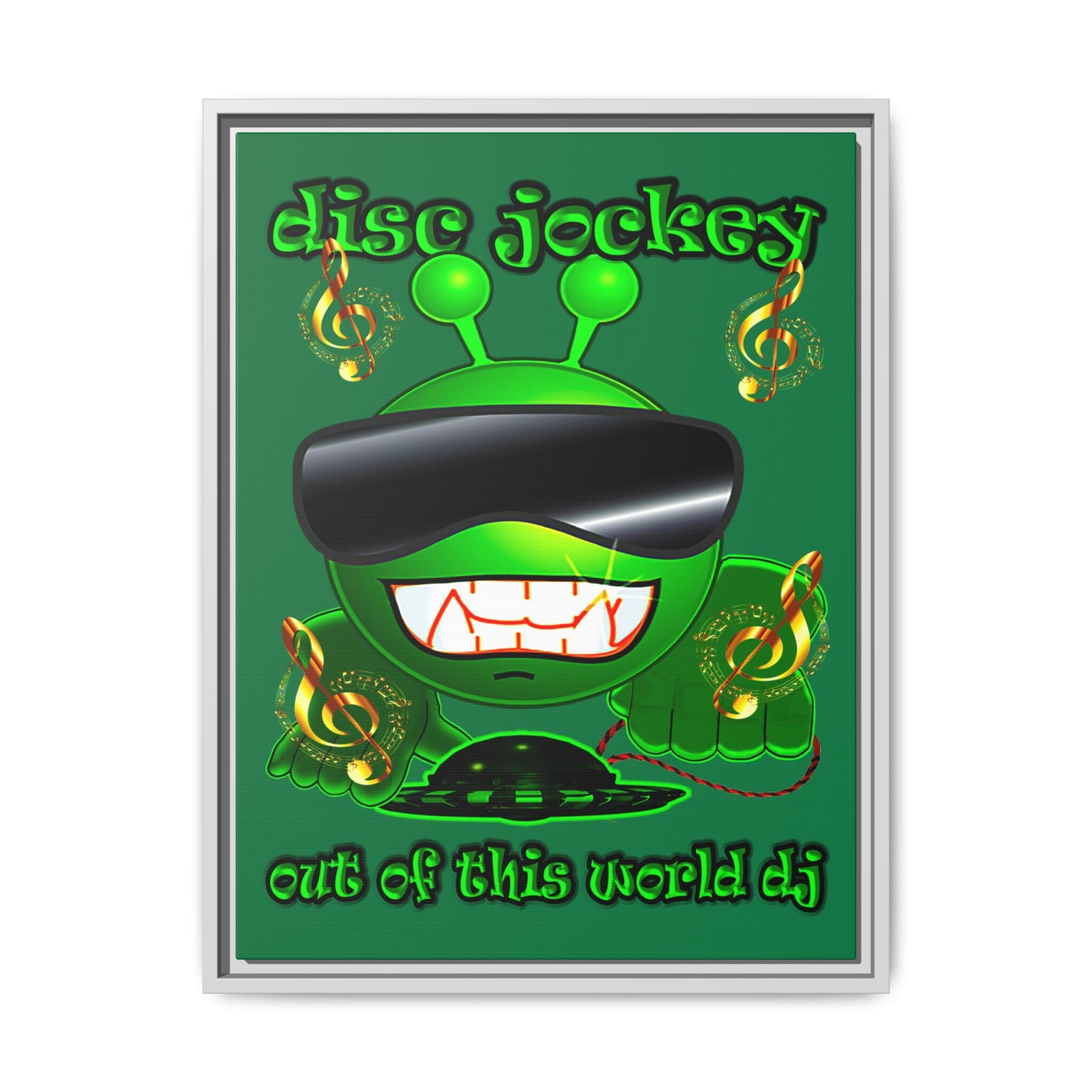 disc jockey - framed canvas art (dark green)