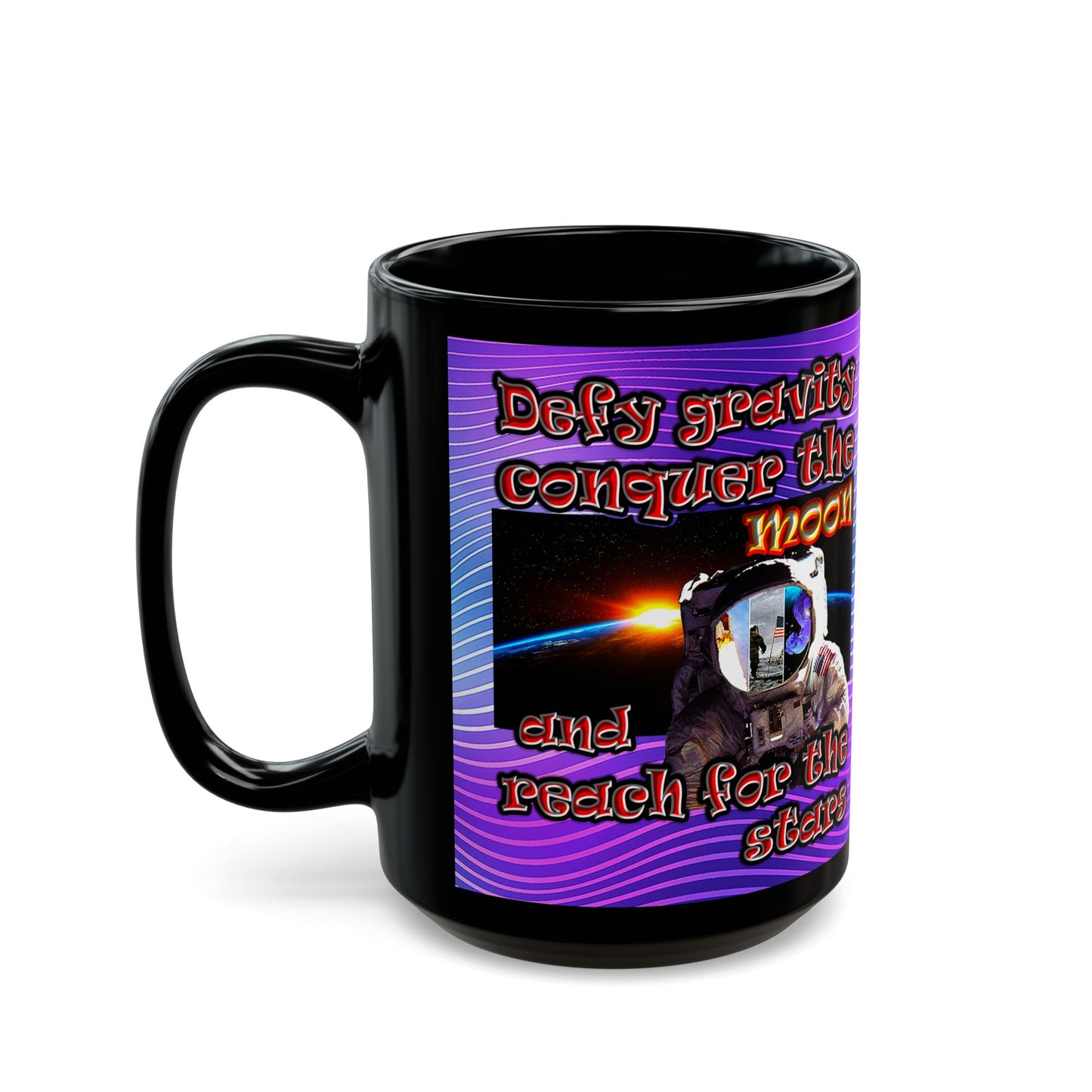 defy conquer reach - Black Mug (purple wave)