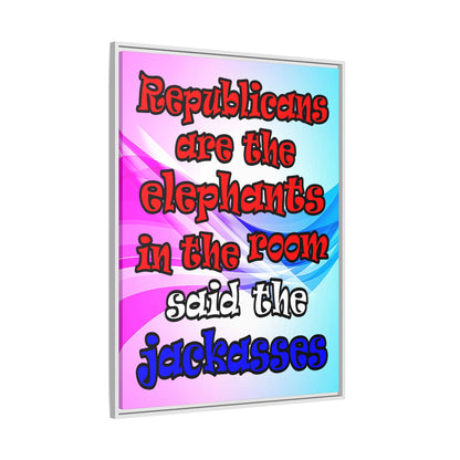 donkeys and elephants - framed canvas art (light blue-pink wave)