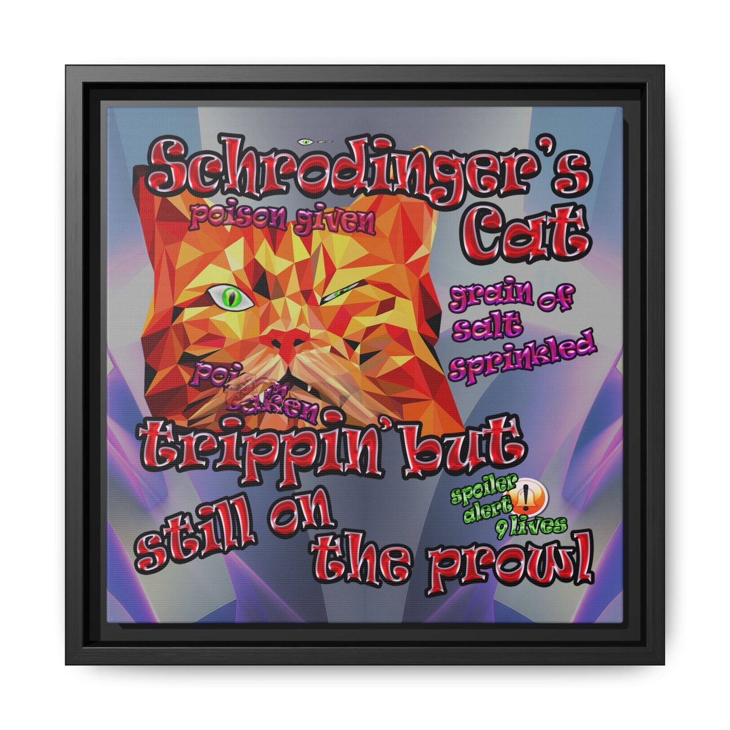 schrodinger's cat - framed canvas art (grey-pink wave)