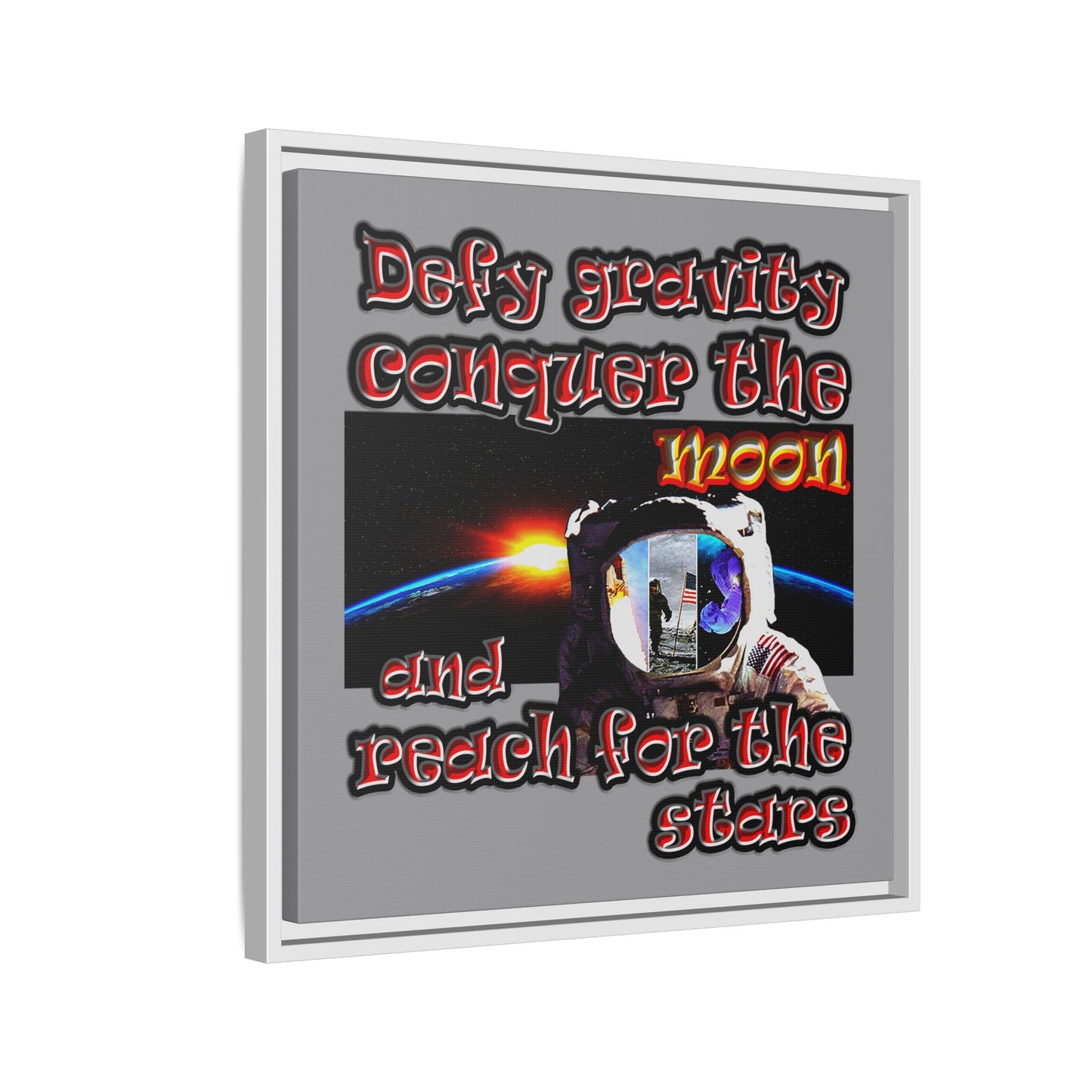 defy conquer reach - framed canvas art (grey)