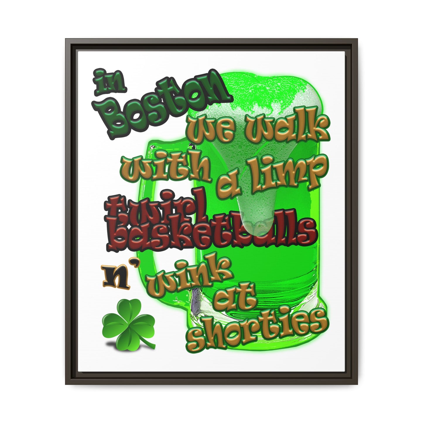 celtics logo - framed canvas art (white)
