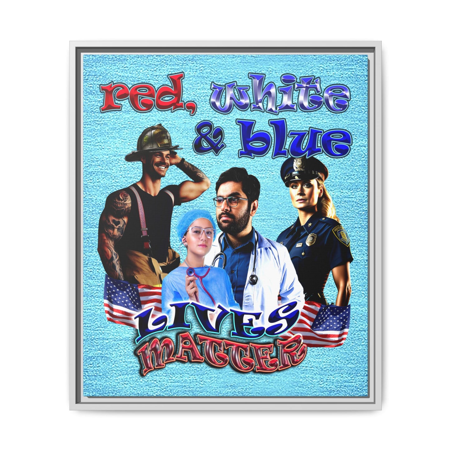 rw&b lives matter - framed canvas art (faded blue)