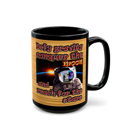 defy conquer reach - Black Mug (butterscotch wood finish)