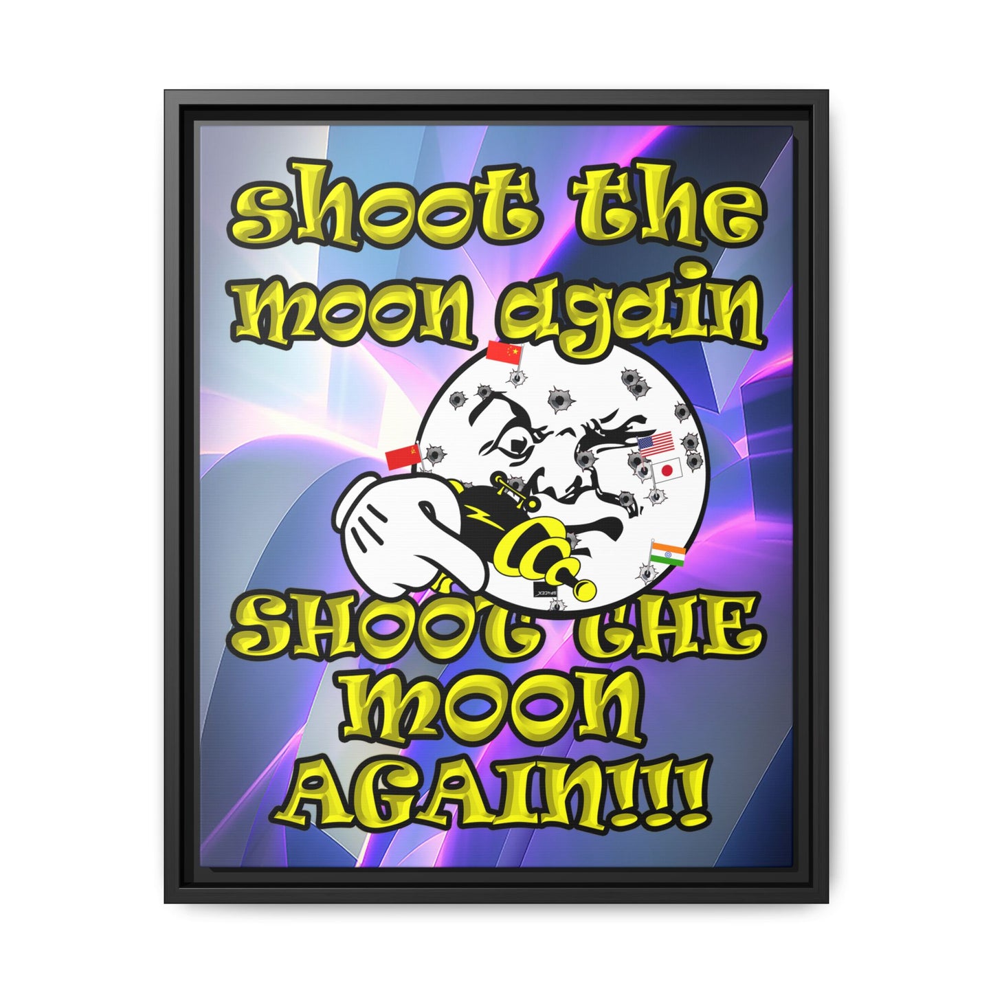 shoot the moon again - framed canvas art (grey-pink wave)