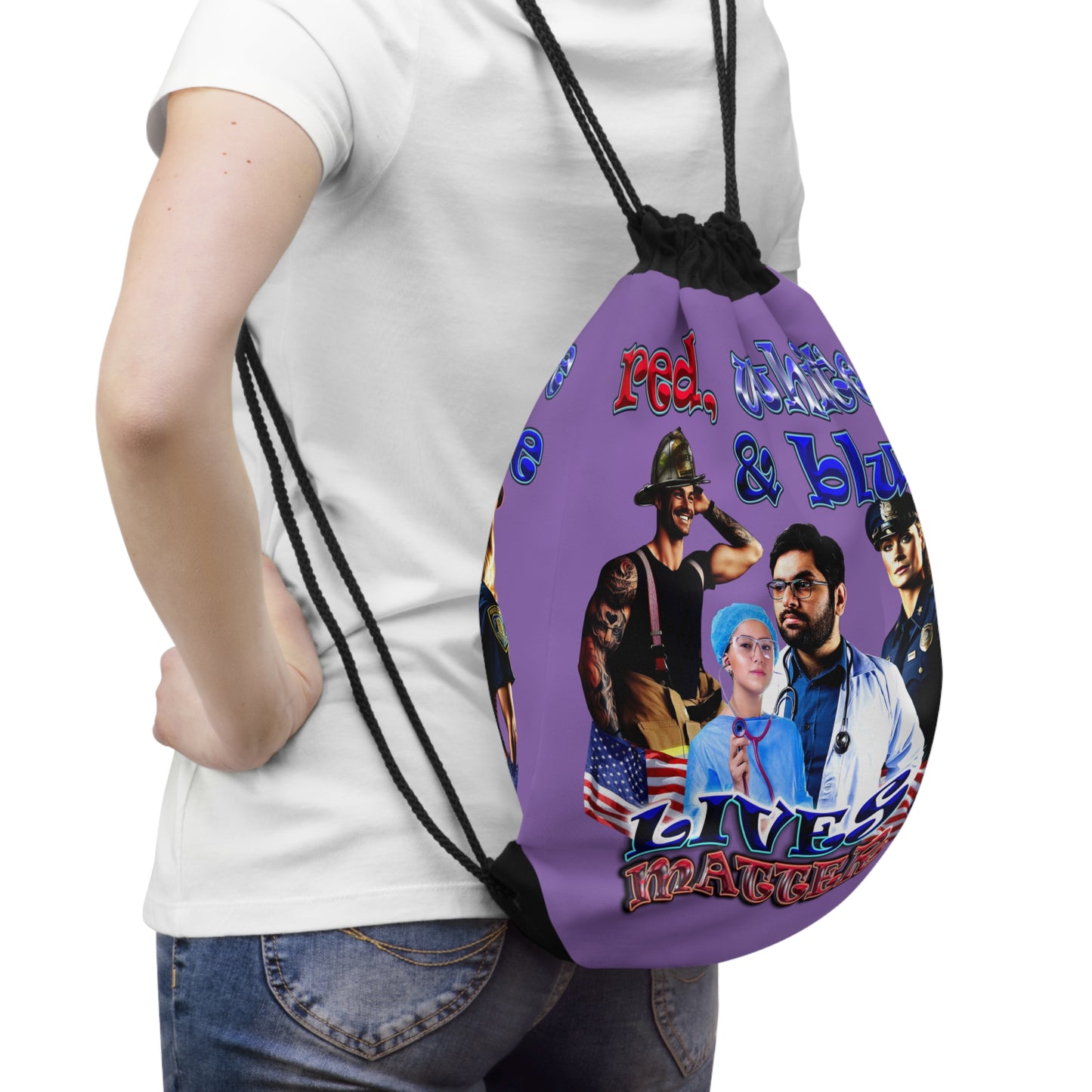 rw&b lives matter - Drawstring Bag (light purple)