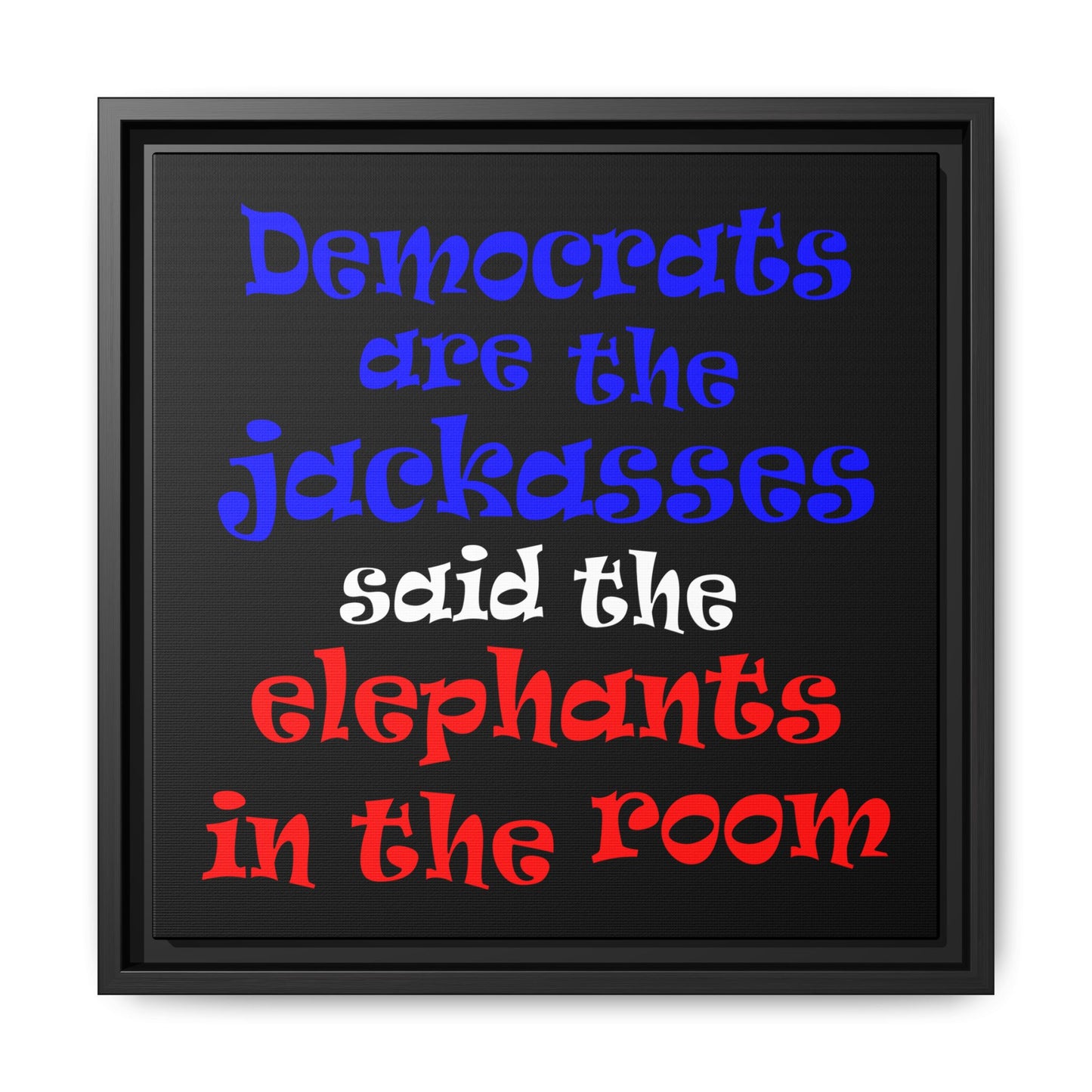 donkeys and elephants - framed canvas art (black)