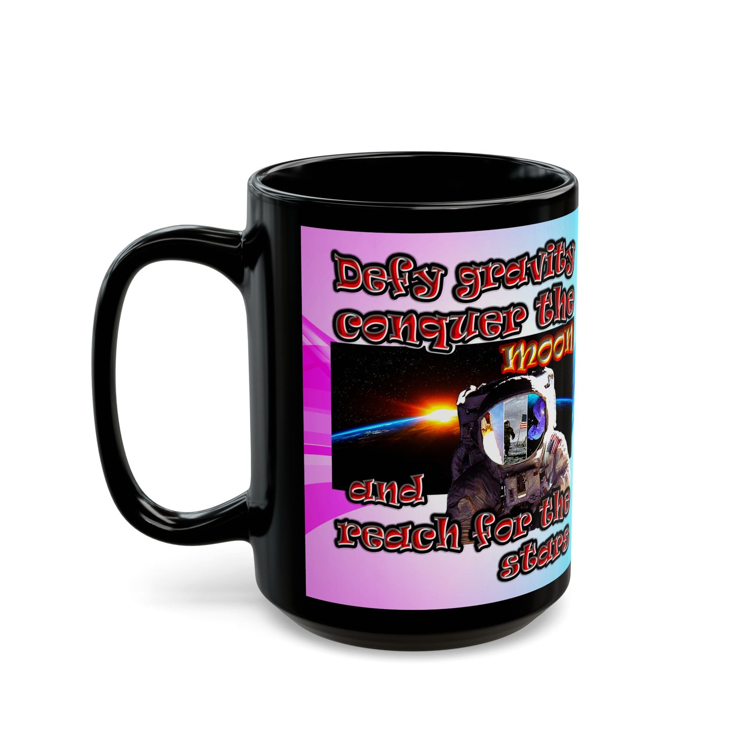 defy conquer reach - Black Mug (light blue-pink wave)