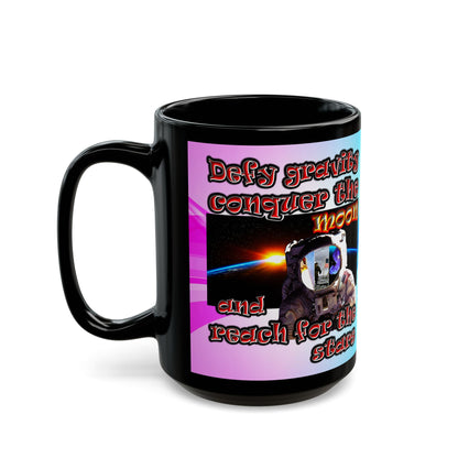 defy conquer reach - Black Mug (light blue-pink wave)
