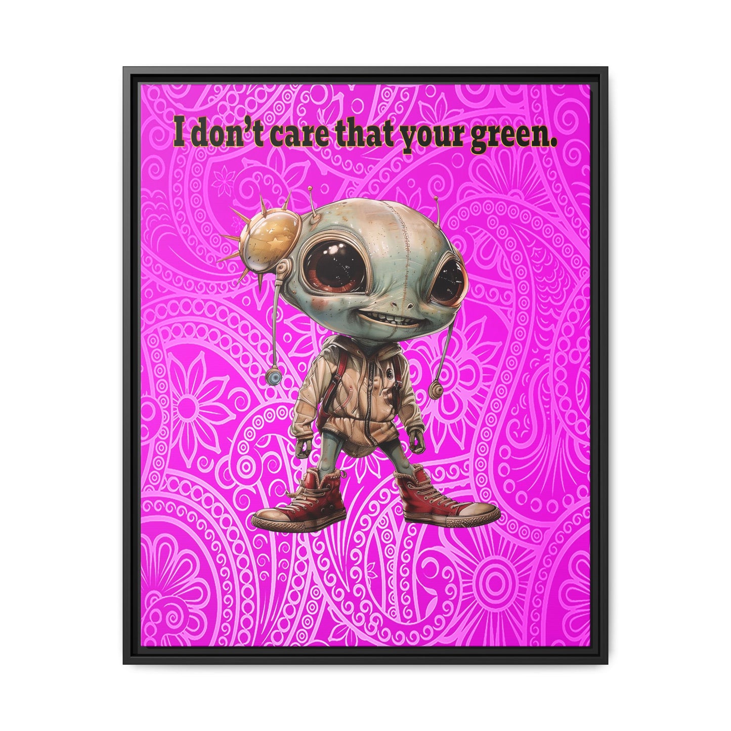 I don't care that your green - framed canvas art (pink swirl)