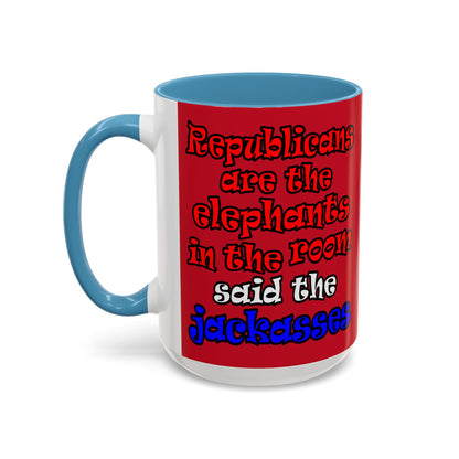 donkeys and elephants - Accent Mug (dark red)
