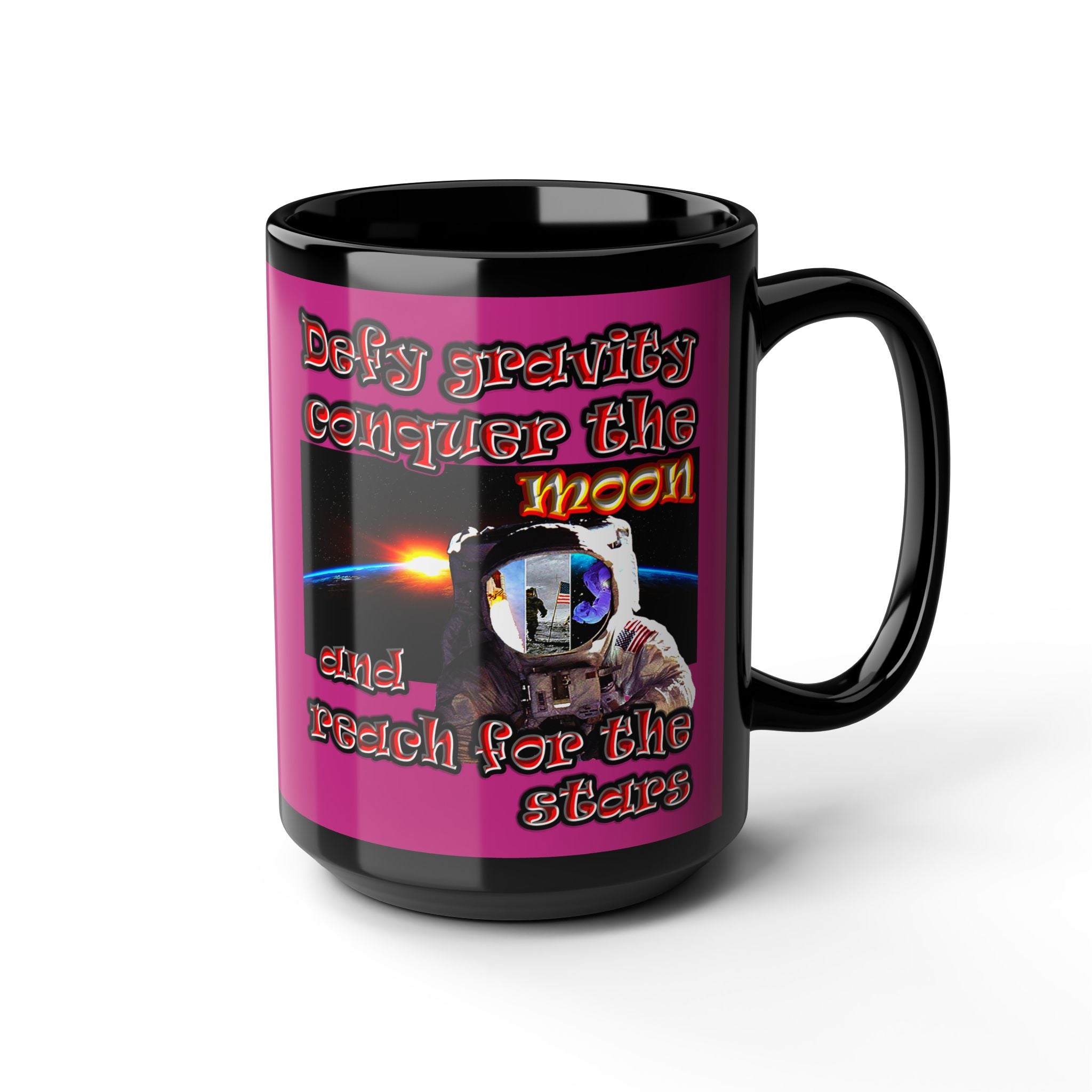 defy conquer reach - Black Mug (pink)