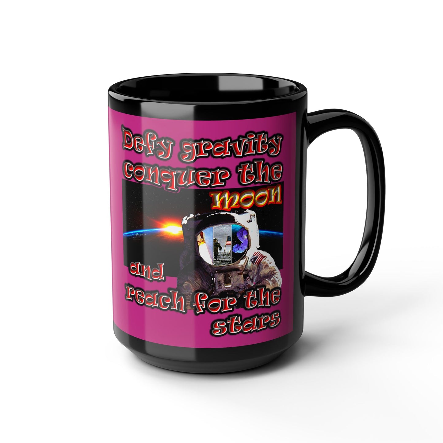 defy conquer reach - Black Mug (pink)