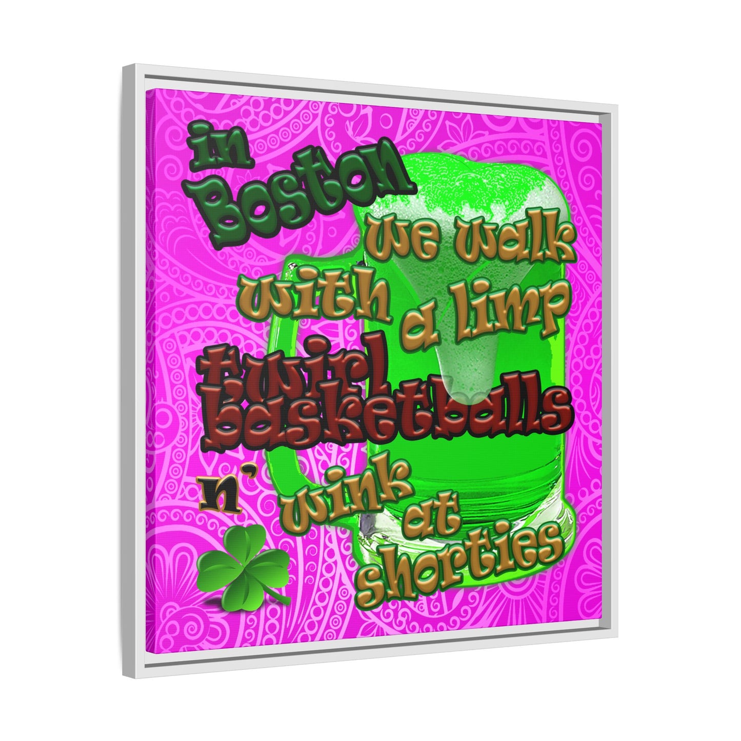 celtics logo - framed canvas art (pink swirl)