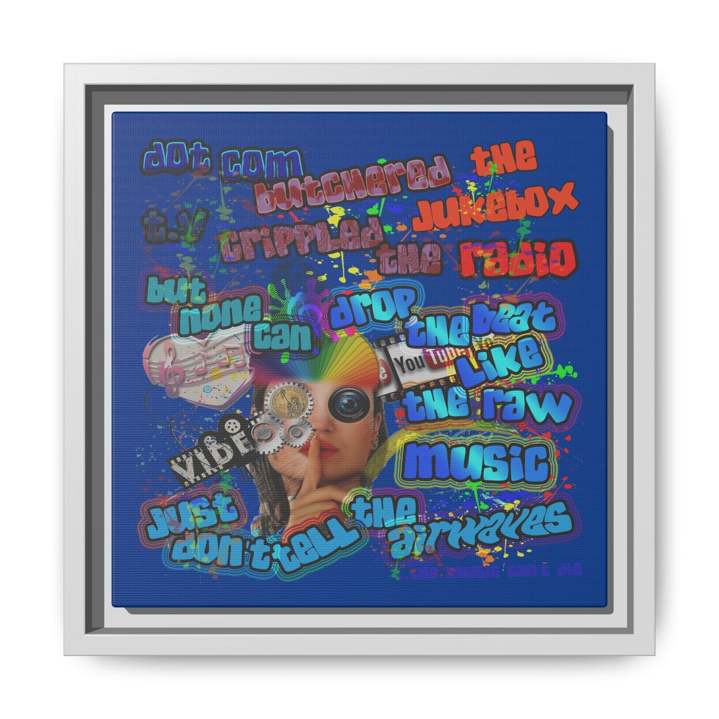 drop the beat - framed canvas art (dark blue)