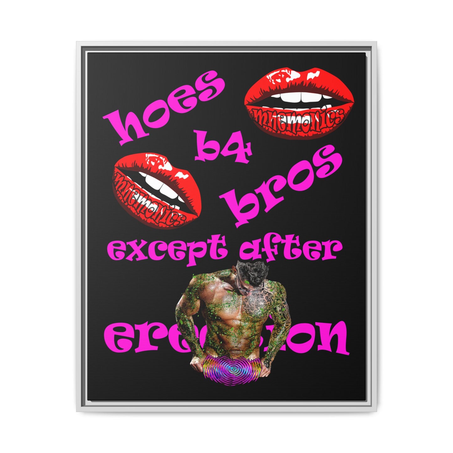 hoes b4 bros - framed canvas art (black)