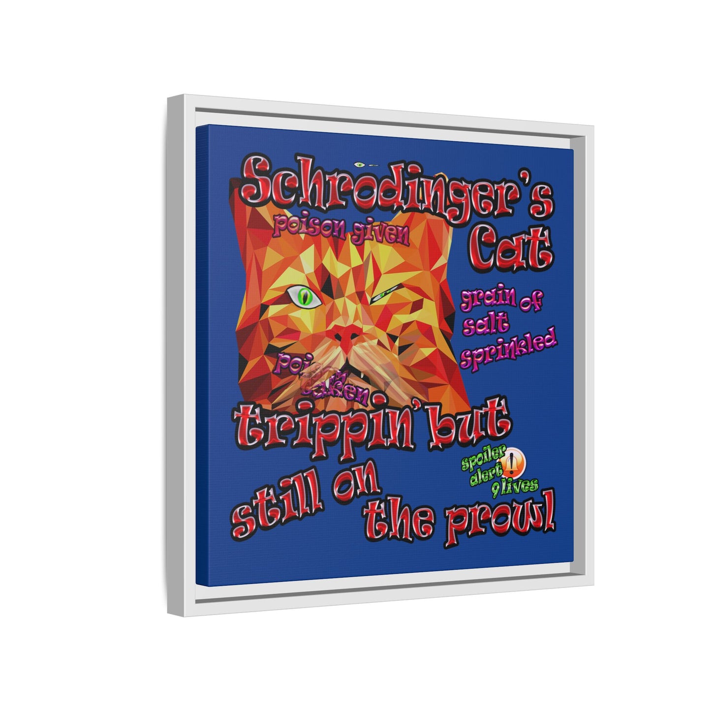 schrodinger's cat - framed canvas art (dark blue)