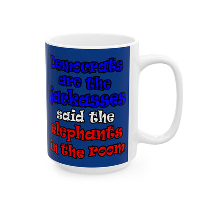 donkeys and elephants - White Mug (dark blue)