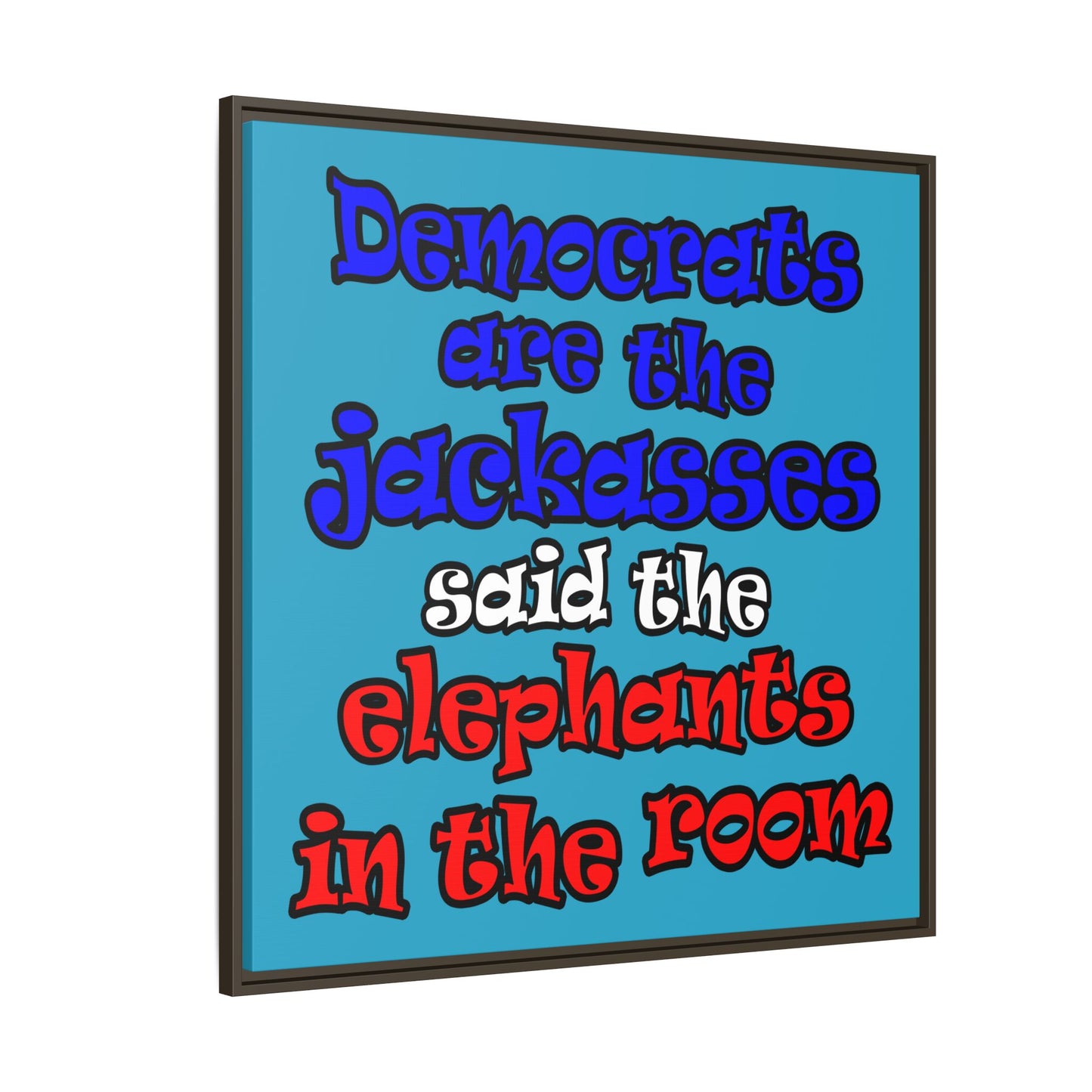 donkeys and elephants - framed canvas art (turquoise)