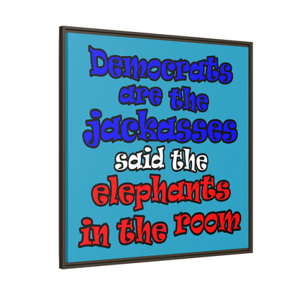 donkeys and elephants - framed canvas art (turquoise)