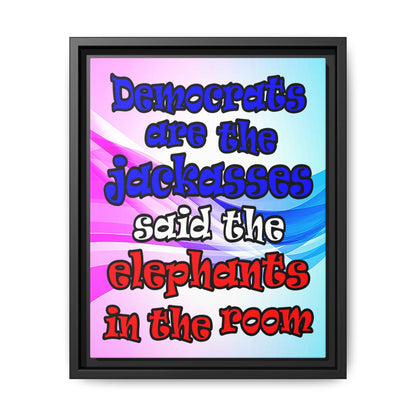 donkeys and elephants - framed canvas art (light blue-pink wave)