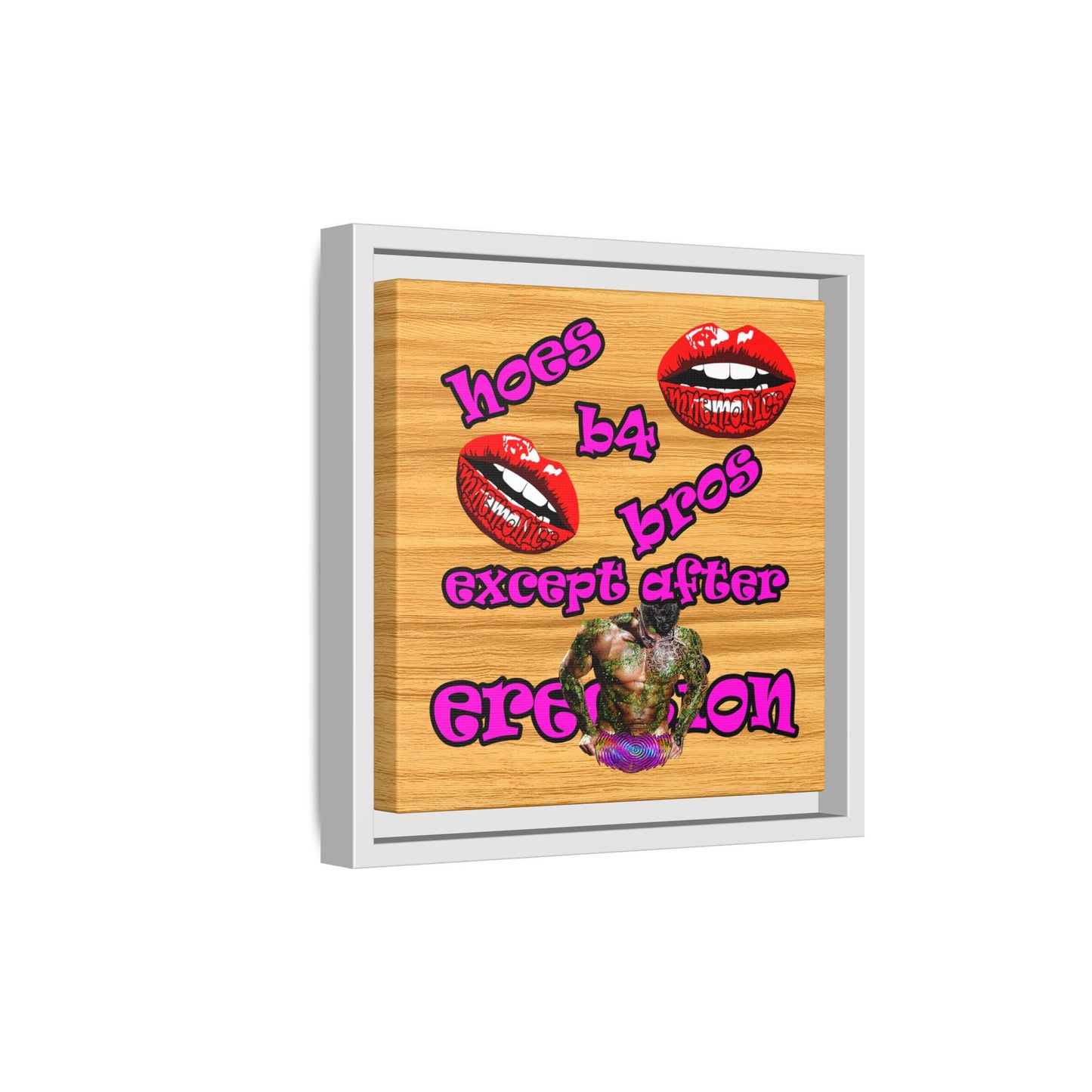hoes b4 bros - framed canvas art (butterscotch wood finish)