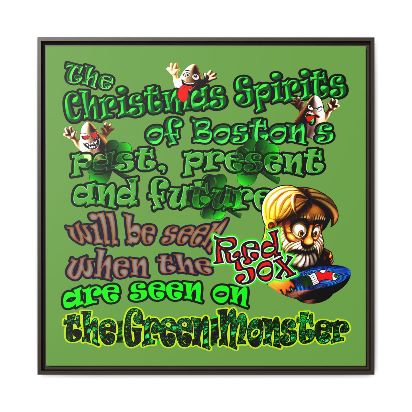 christmas spirits of boston - framed canvas art (green)