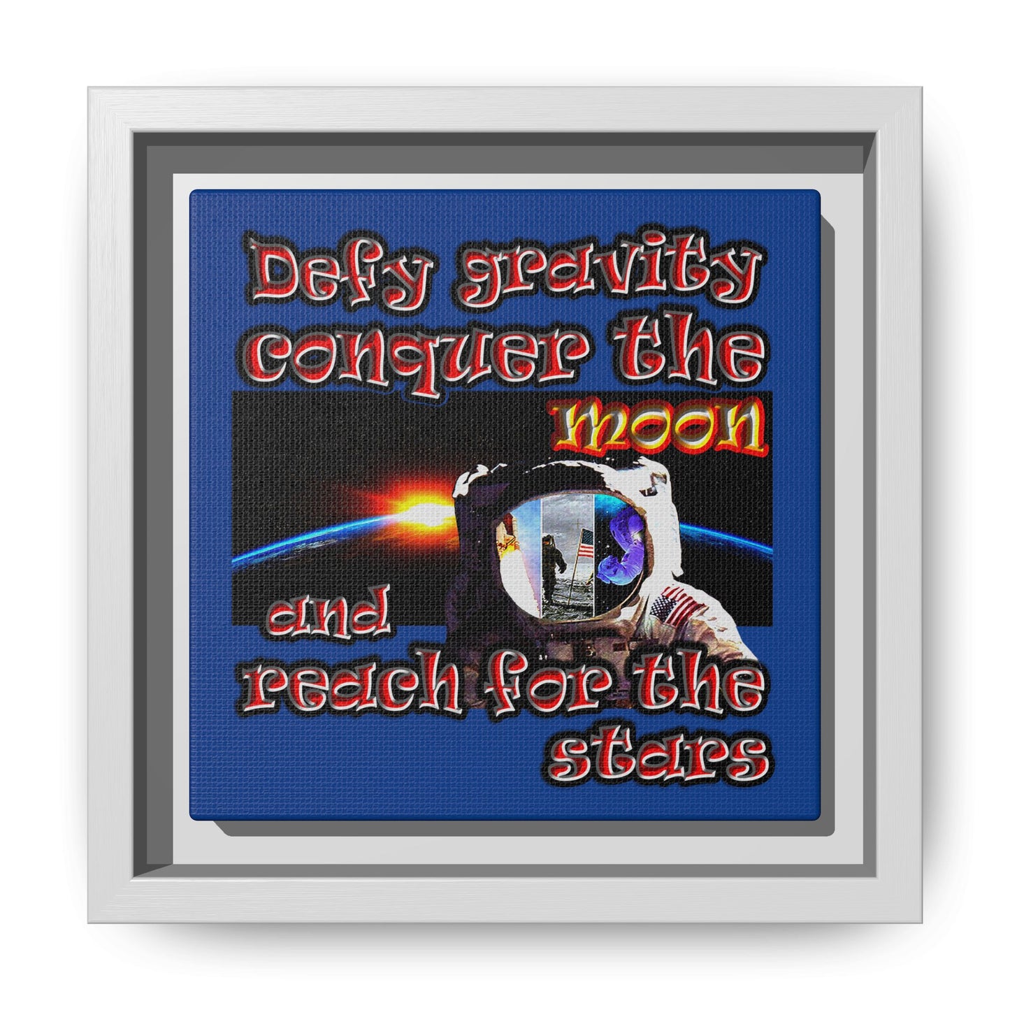 defy conquer reach - framed canvas art (dark blue)