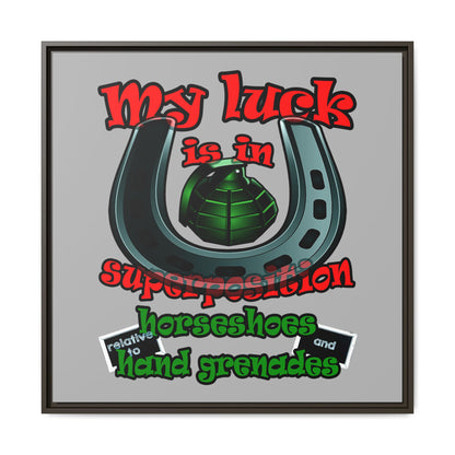 my luck - framed canvas art (light grey)