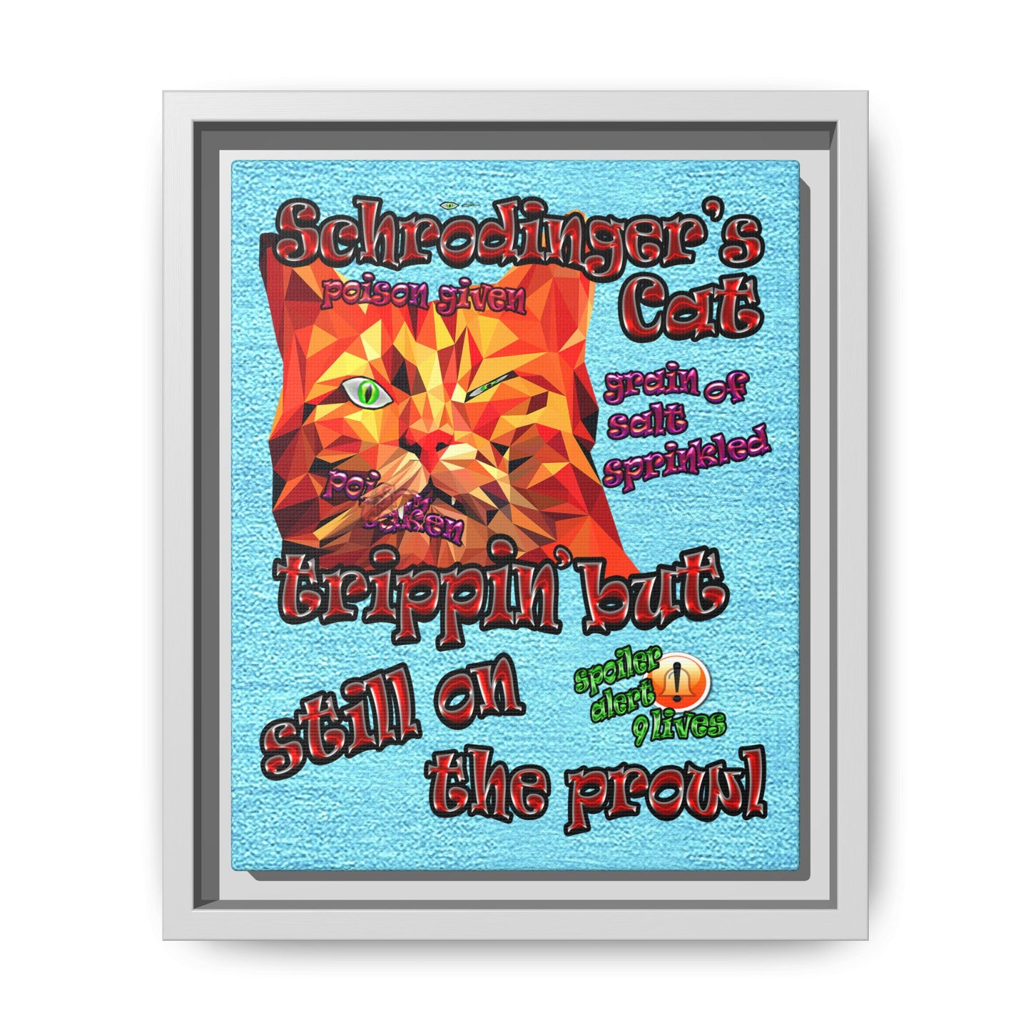 schrodinger's cat - framed canvas art (faded blue)