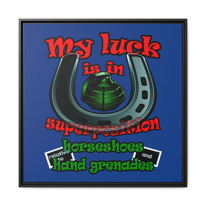 my luck - framed canvas art (dark blue)