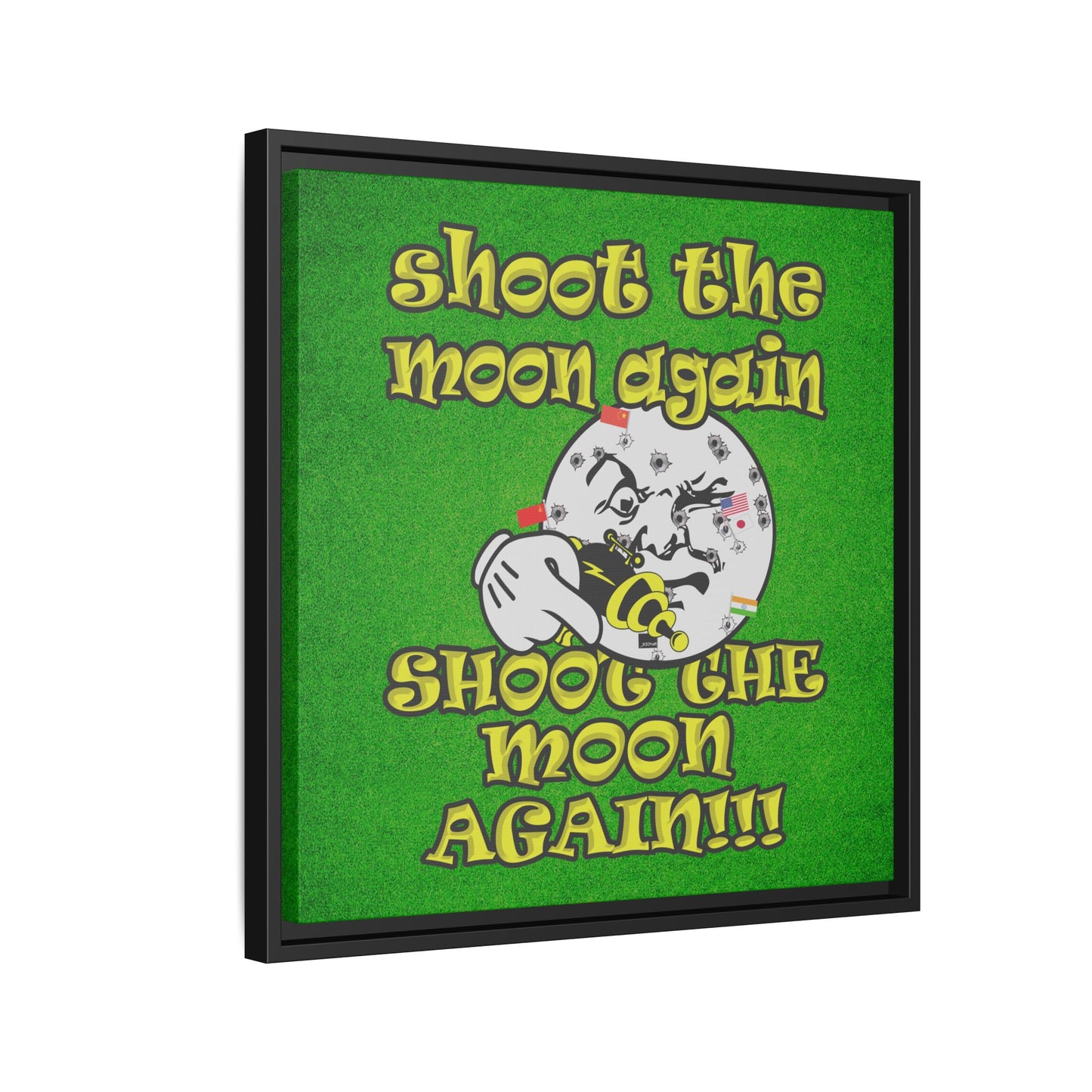 shoot the moon again - framed canvas art (green turf)