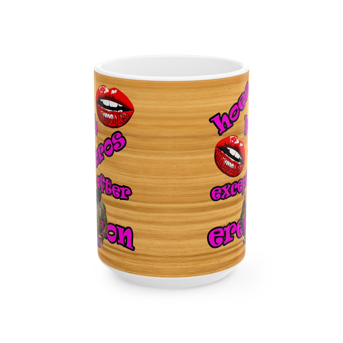 hoes b4 bros - White Mug (butterscotch wood finish)