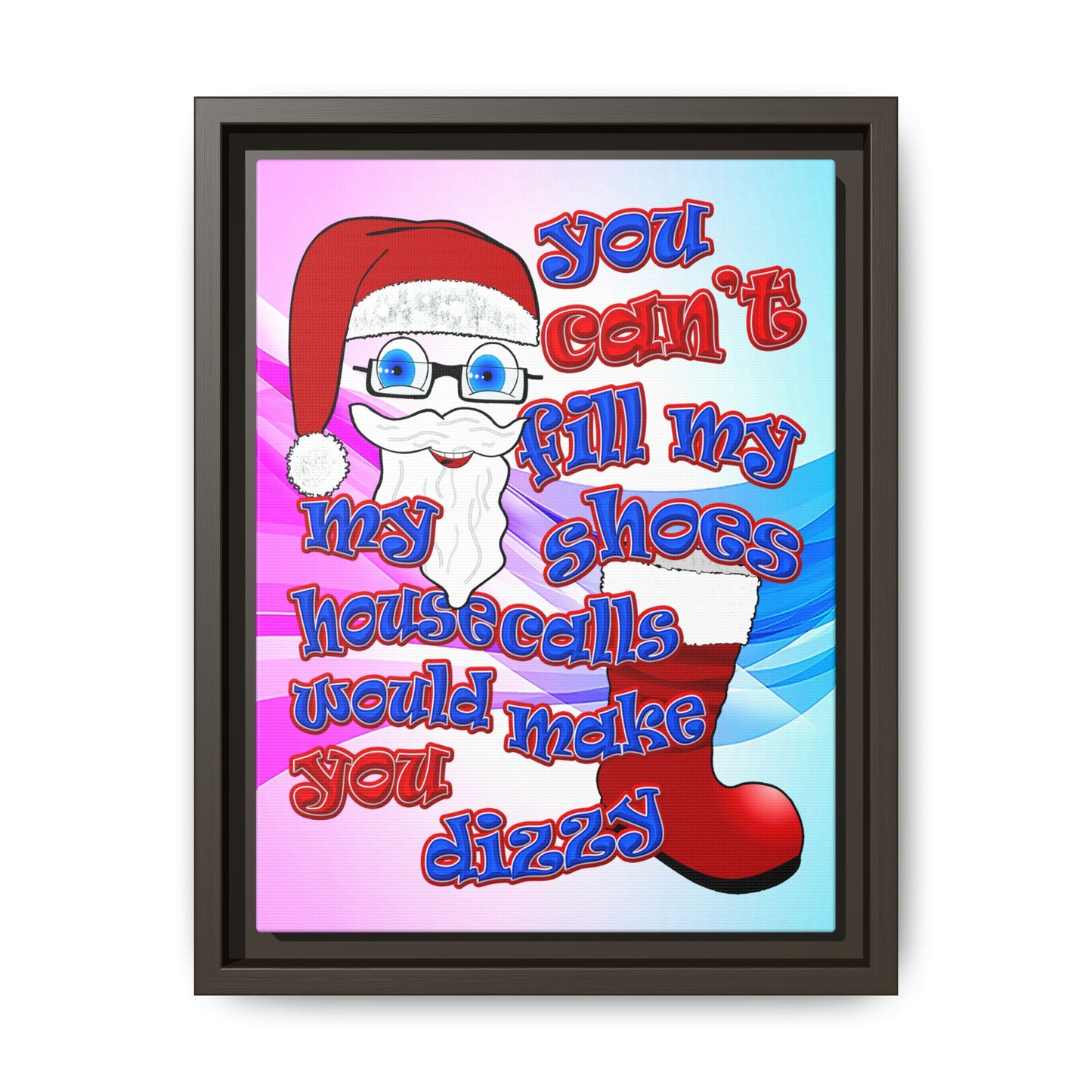santa's shoes - framed canvas art (light blue-pink wave)