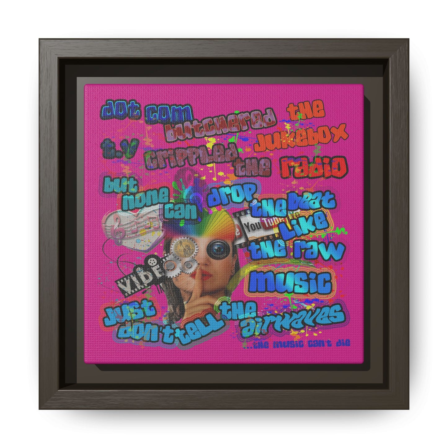 drop the beat - framed canvas art (pink)
